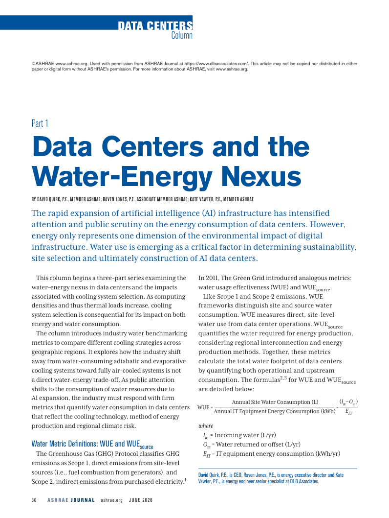 ASHRAE Journal article page, Part 1, June 2026